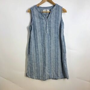 Old Ranch Striped Sleeveless V Neck Button Up Casual Dress Women Size L